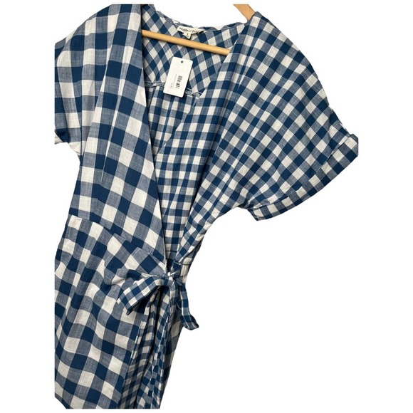 New Mainstrip Gingham V Neck Tie Wrap Front Romper Plaid Blue S - Picture 7 of 15